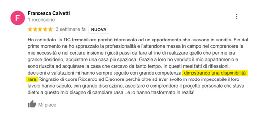 Recensione Google 5 stelle di Francesca Calvetti Recensione Google di Francesca Calvetti